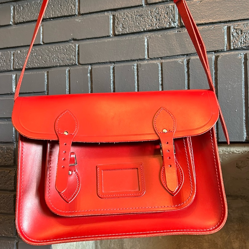 Red leather bag by The Cambridge Satchel company